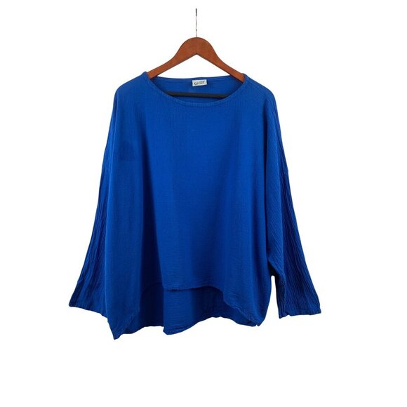 Oh My Gauze Womens Blue Long Sleeve Top Size 2 100% Cotton Soft Lightweight - Picture 1 of 4